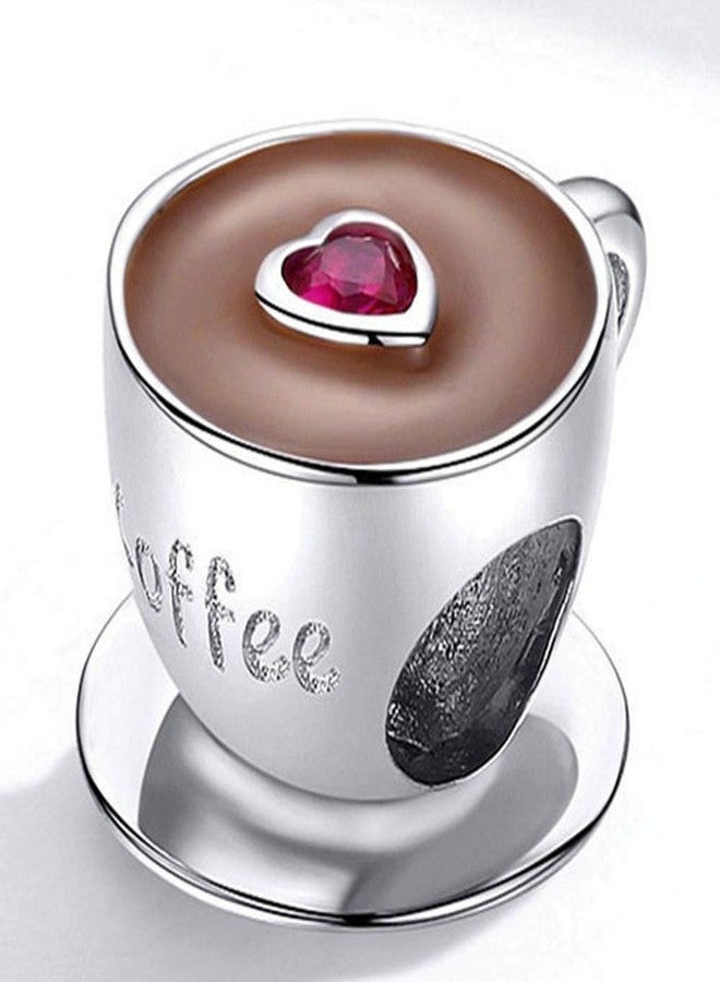 LAMOONY Coffee Cup Charm 925 Sterling Silver Mug Love Wine Bottle Family Mom Heart Birthstone Charm for Pandora Charm Bracelet - Image 2